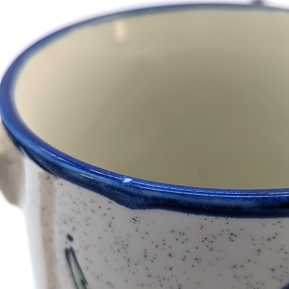 60s Stoneware Blue Flower Mugs Pair Speckled w/ Blue Trim Vintage Japan Otagiri? - Picture 11 of 11